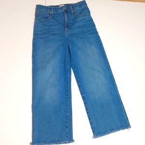 J. Crew high-rise wide leg jeans with raw hem, size 28